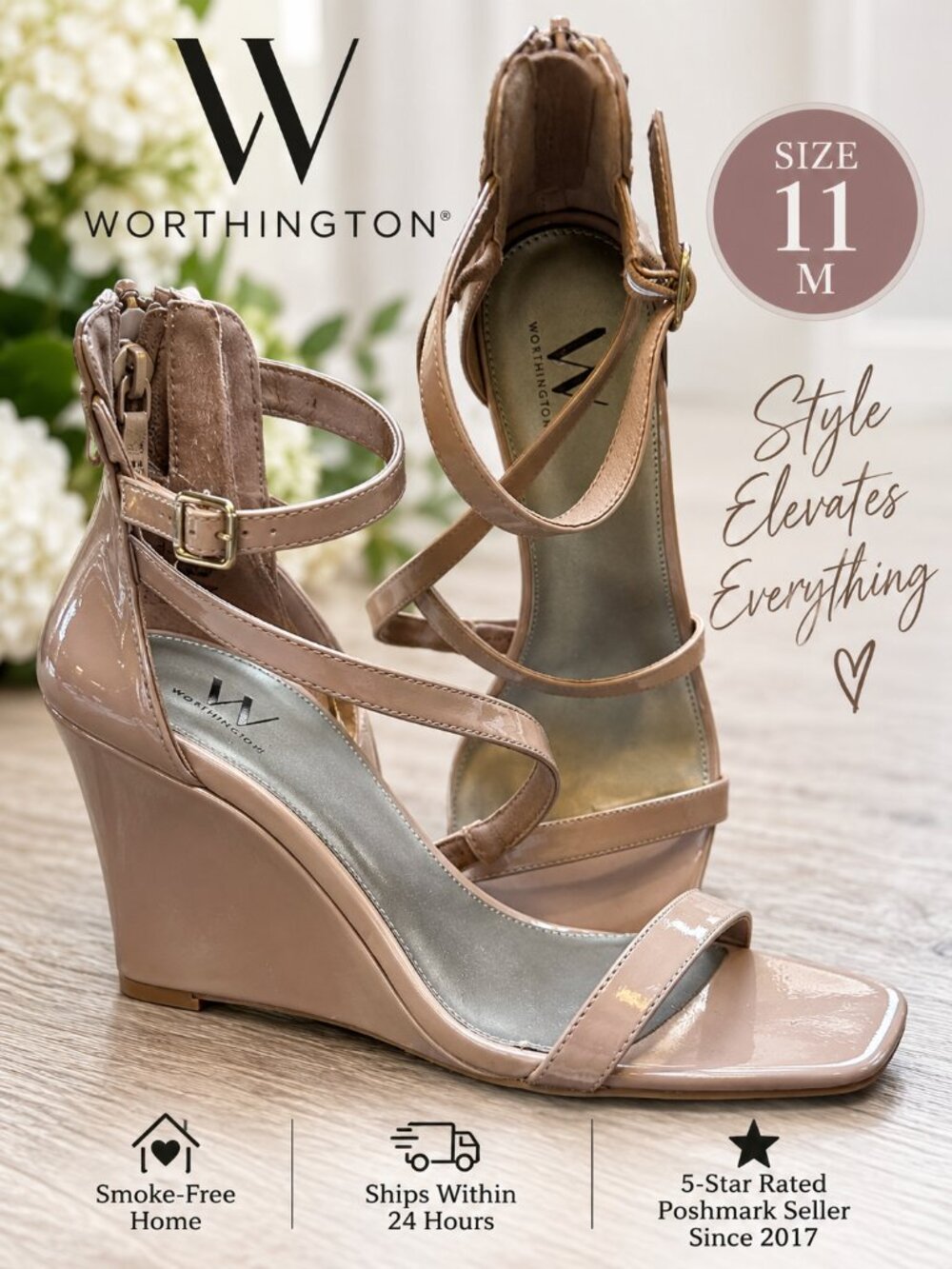 Worthington Taupe Patent Strappy Wedge Sandals Size 11 M NWT